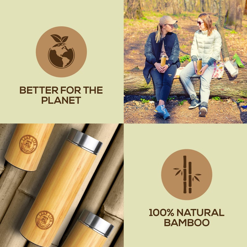 LeafLife Premium Bamboo Thermos with Tea Infuser for Loose Tea 12oz - Tea Gift Set - Insulated Water Bottle/Iced Coffee Tumbler - Unique Gifts for Women  Gifts For Women Who Have Everything  Mothers Day Gifts - Image 5
